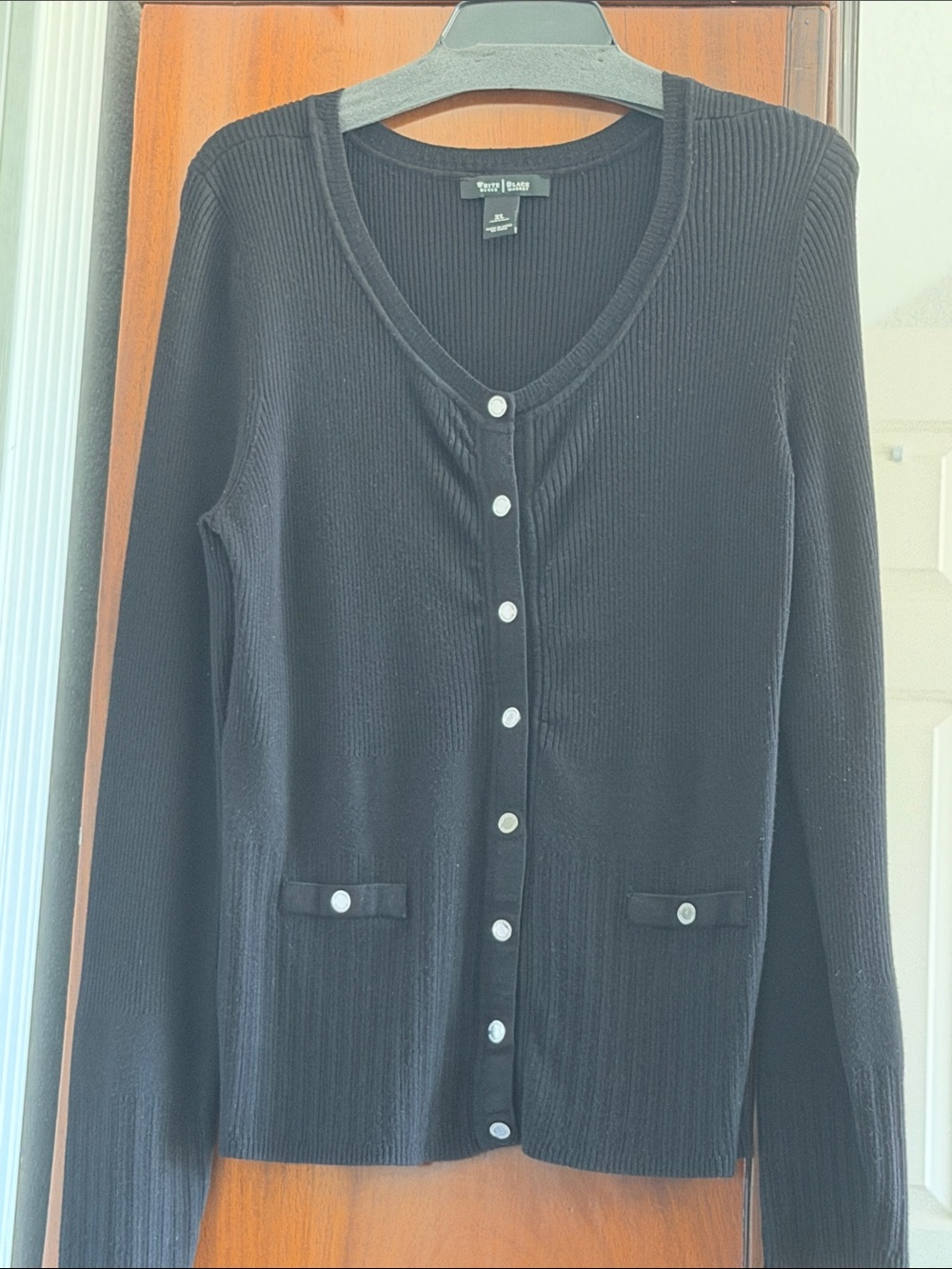 White House Black Market Black Ribbed Button-Front Cardigan